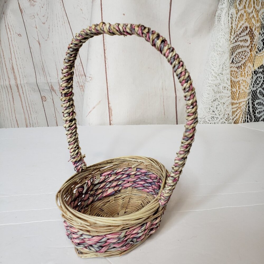 Vintage Miniature Purple and Pink Wicker Easter Basket 5" Mini Small